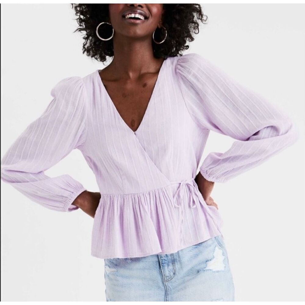 American Eagle Light Purple Wrap Long Sleeve Top Small - Picture 1 of 5